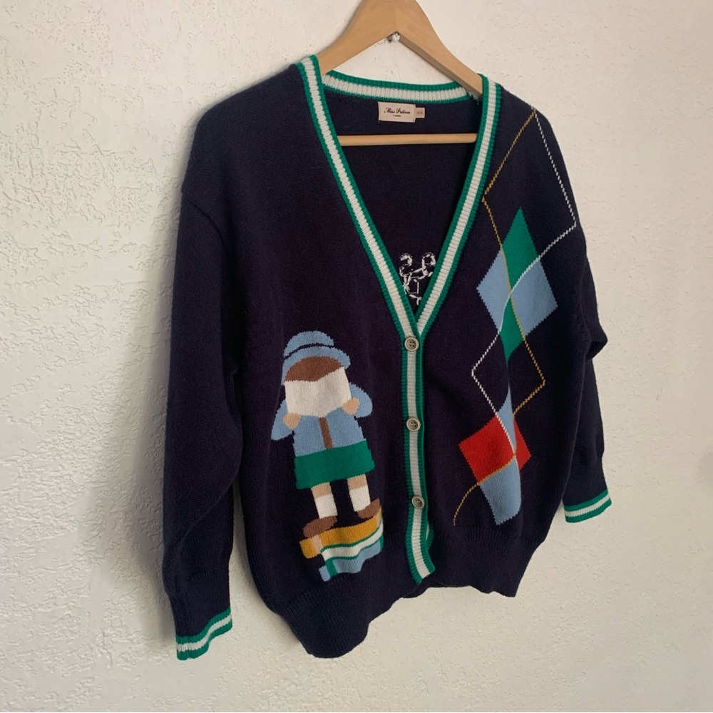 Miss Patina Russell Campus Academia Argyle Preppy Classic Cardigan Sweater - Picture 10 of 17